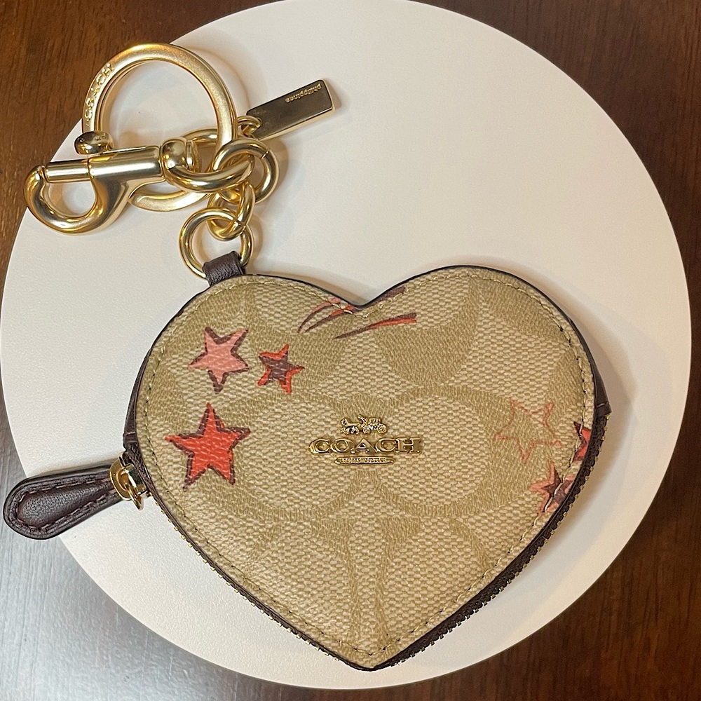 Coach Bag charm/Coin Purse In Signature Canvas With Heart & Stars Print